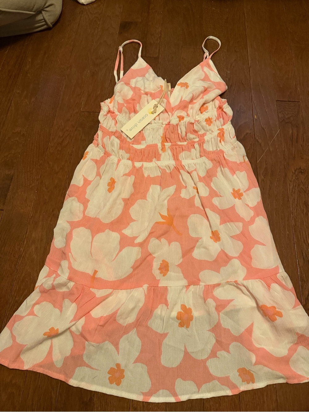 Ocean Drive Pink Floral Sundress with White and Orange Accents